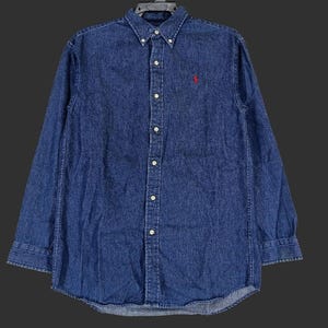 Vintage Polo Ralph Lauren Jeans Shirt Medium 90s Polo Pony Blue Denim Oxfords Polo Ralph Lauren RL 67 Jeans Shirt Buttondown Size M