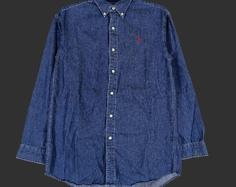 Vintage 90s Polo Ralph Lauren Blue Jeans Shirt Medium Ralph Lauren