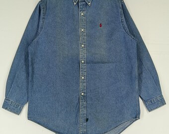 Vintage Polo Country Ralph Lauren Jeans Shirt Large 90s Polo Pony
