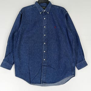 Vintage Polo Ralph Lauren Jeans Shirt Large 90s Polo Pony Blue Denim Oxfords Polo Ralph Lauren RL 67 Jeans Button Up Shirt Size L