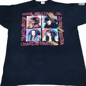 Vintage 90&#39;s Hank Williams American Singer Songwriter Music Country Black XLarge T Shirt Band Tee Concert Tour Size XL