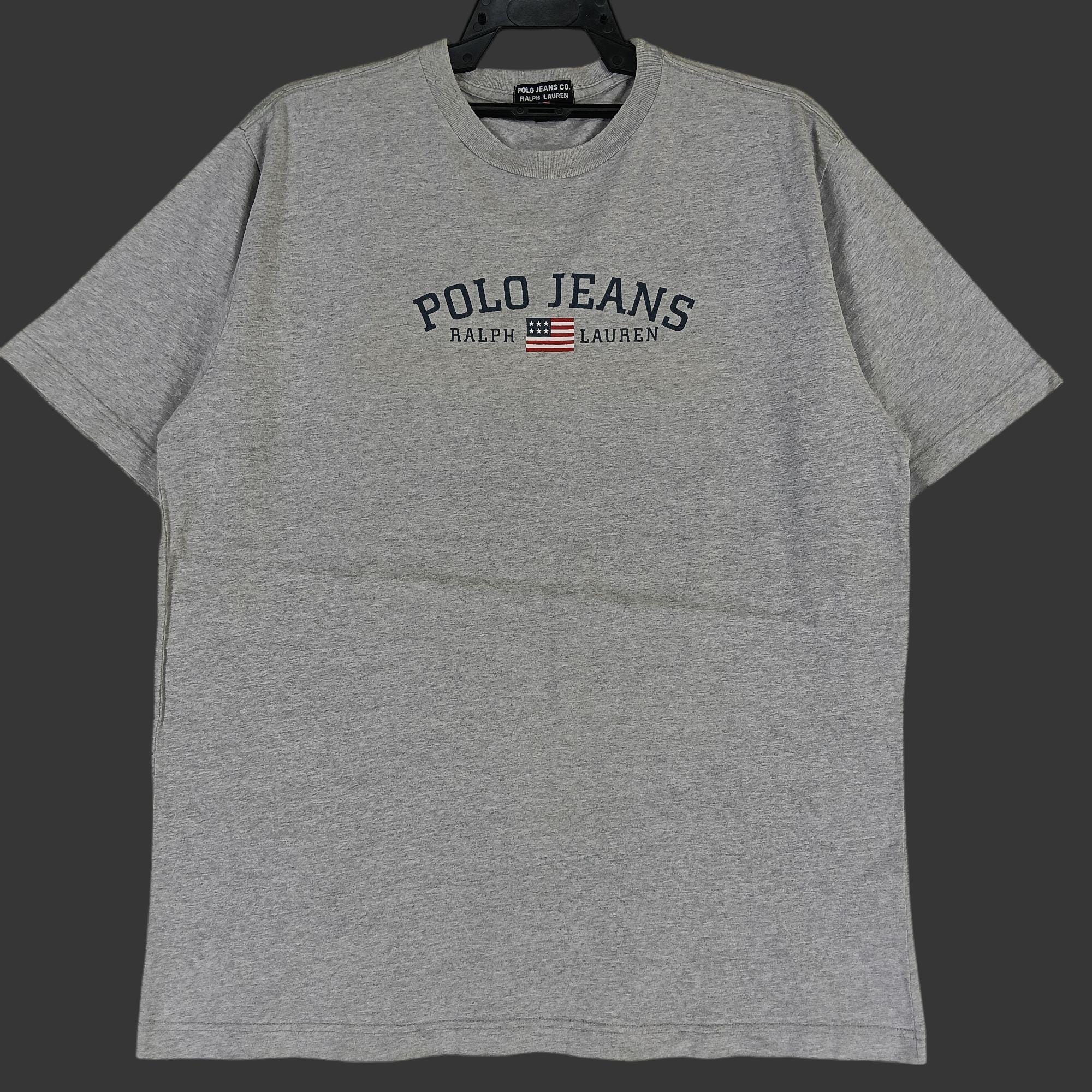 Vintage 90's Polo Jeans Ralph Lauren Polo Grey T Shirt Large Ralph