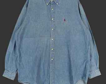 Vintage Polo Country Ralph Lauren Jeans Shirt Large 90s Polo Pony