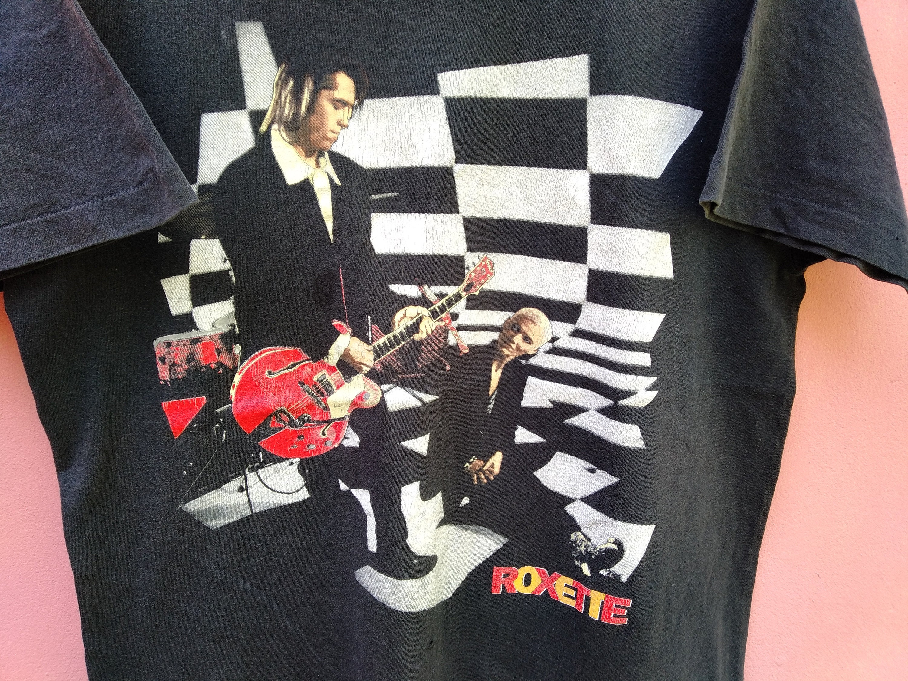 Vintage 90's Roxette Swedish Pop Rock Duo Band Black Large T Shirt