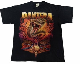 Vintage PANTERA 90's American Band Heavy Metal Black Large T Shirt World Domination Tour 1999 Cobra Snake Music Concert Shirts Size L