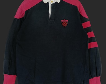 Camisa de rayas Polo Ralph Lauren vintage de los años 90, talla mediana, con escudo de Polo Ralph Lauren, rayas negras y rojas, camisa de rugby Polo Ralph Lauren, talla M