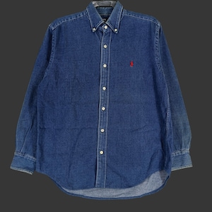 Vintage Polo Ralph Lauren Jeans Shirt Medium 90s Polo Pony Blue Denim Oxfords Polo Ralph Lauren RL 67 Jeans Shirt Buttondown Size M