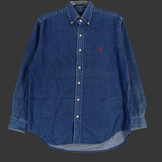 Vintage Polo Ralph Lauren Jeans Shirt Medium 90s Polo Pony Blue