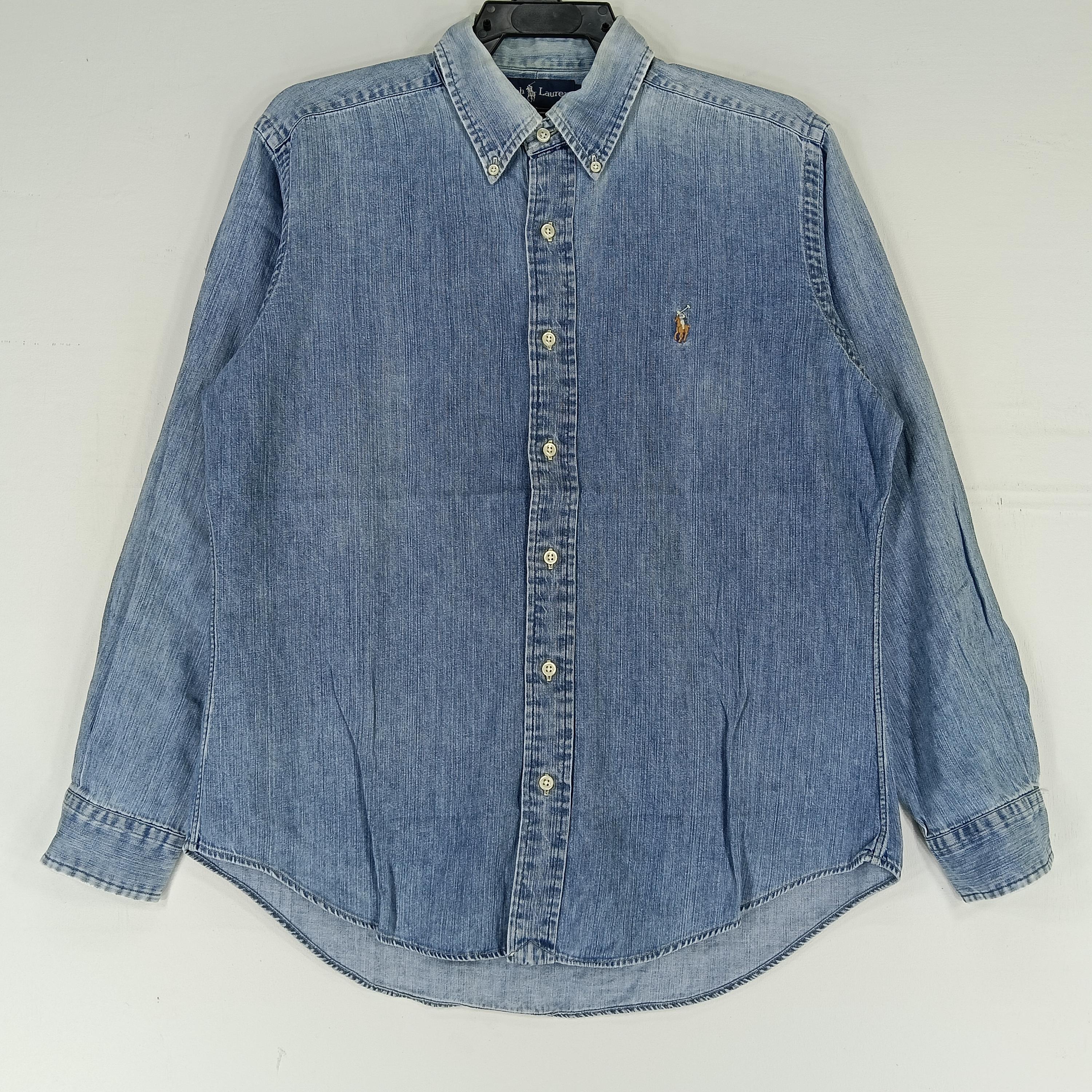 Vintage Polo Ralph Lauren Jeans Shirt Large 90s Polo Pony Blue