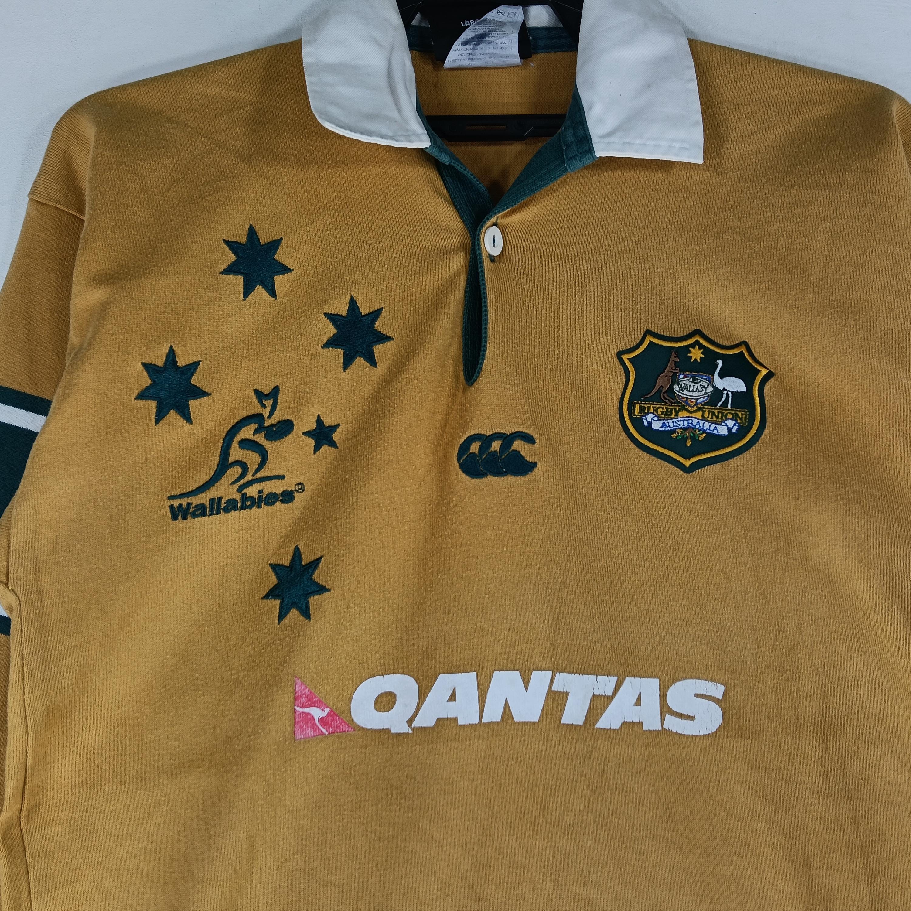 Vintage Canterbury Wallabies Qantas Yellow Small Polo Rugby Shirt