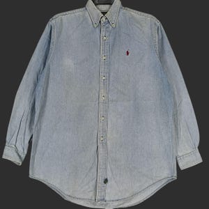 Vintage Polo Country Ralph Lauren Jeans Shirt Medium 90s Polo Pony Blue Denim Oxfords Polo Ralph Lauren RL 67 Jeans Button Up Shirt Size M
