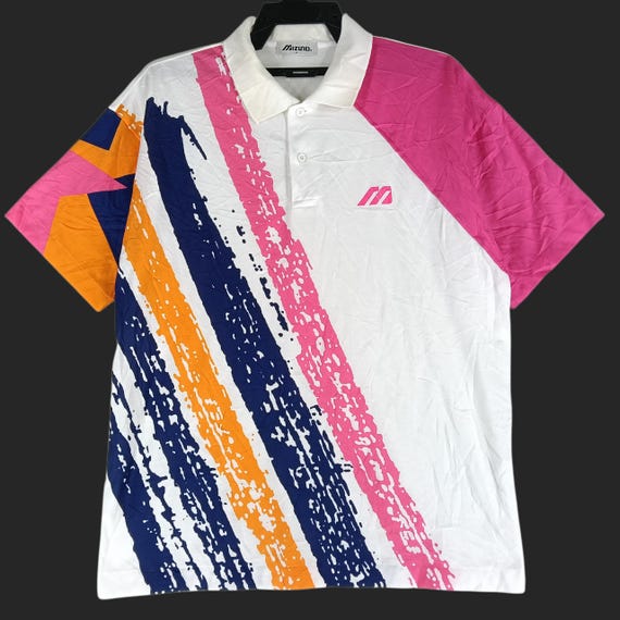 Vintage 90's Mizuno Polo Multicolor Large Polo Shirt Mizuno Sportwear Sport Polo Shirt Size L