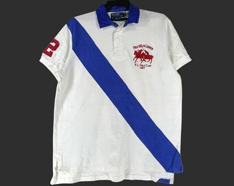 Vintage Polo Ralph Lauren White Blue Line Large Polo Shirt Polo Ralph Lauren Polo Club Shirt Size L