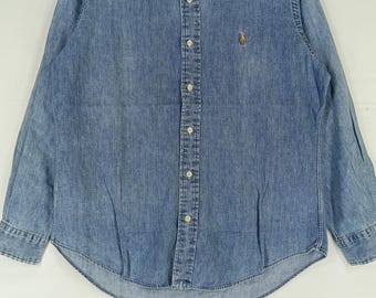 Vintage Polo Ralph Lauren Jeans Shirt Large 90s Polo Pony Blue