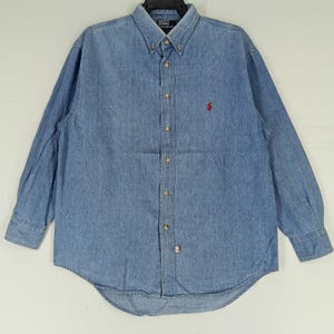 Vintage Polo Ralph Lauren Jeans Shirt Large 90s Polo Pony Blue Denim Oxfords Polo Ralph Lauren RL 67 Jeans Button Up Shirt Size L