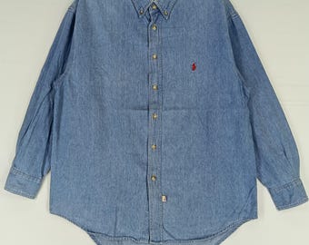 Vintage 90s Polo Country Ralph Lauren Jeans Shirt Small Polo Pony