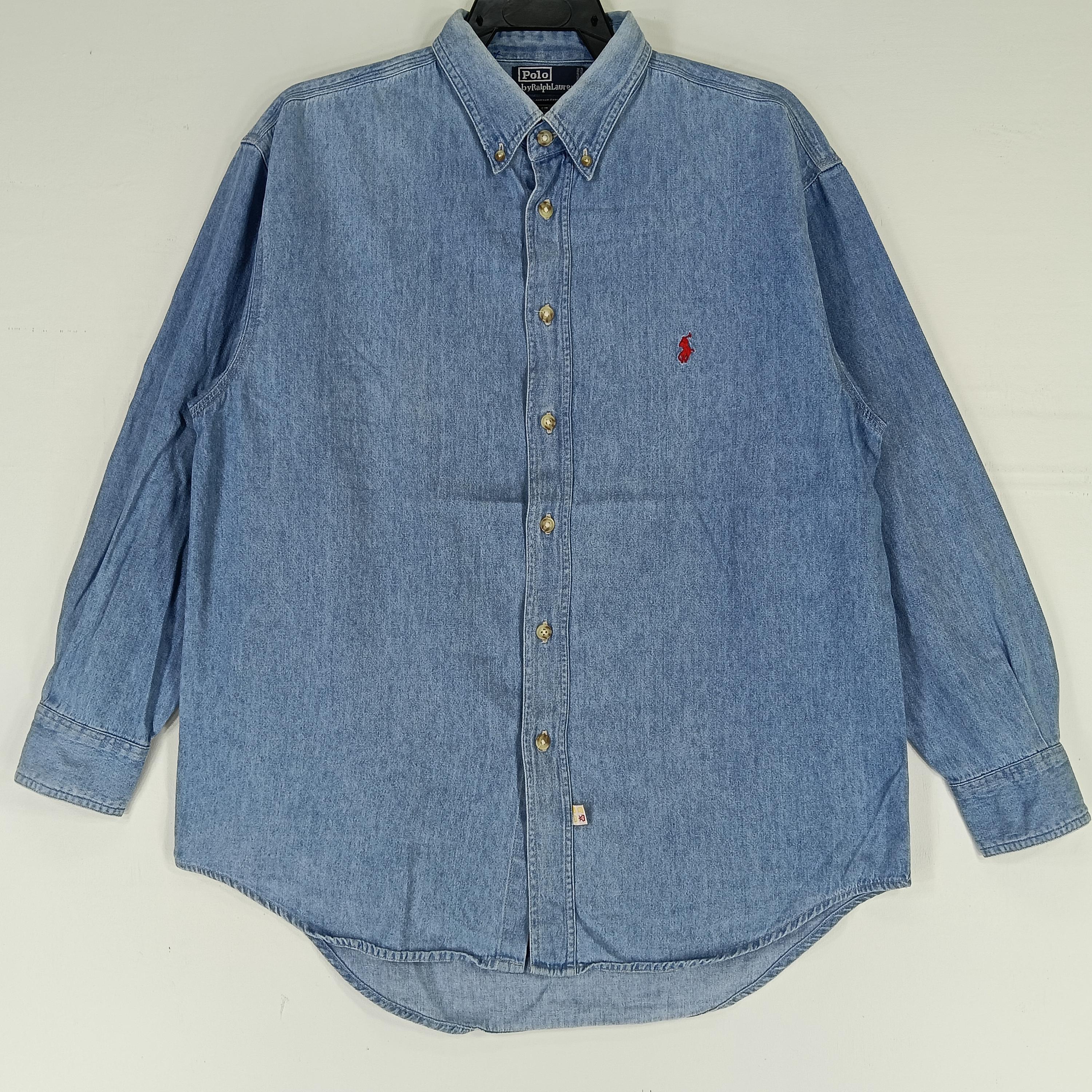 Vintage Polo Ralph Lauren Jeans Shirt Large 90s Polo Pony Blue