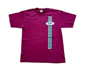 90s KORN Raglan T-Shir usa製 ヴァンテージ鬼フェード Vintage 90s Korn Maroon Double Sided Oval Spell Out Short Sleeve