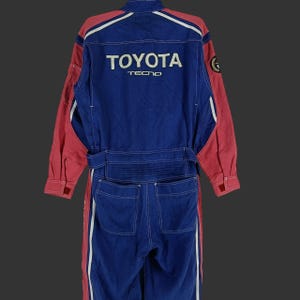 Vintage 90s Toyota Tecno Japan Blue Red Coveralls Medium-Large Toyota Motorsport Boilersuit Factory Mechanic Coveralls Workwear Size M-L