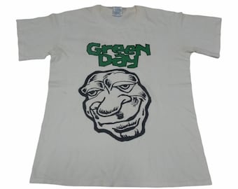 Vintage 90er GreenDay Band Rock Punk Weiß Small Look Out Schallplatte Tour T Shirt Punk Rock Alternative Rock Musik Shirts Konzert Tees Größe S