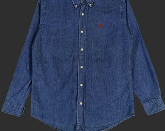 Vintage Polo Country Ralph Lauren Jeans Shirt Large 90s Polo Pony