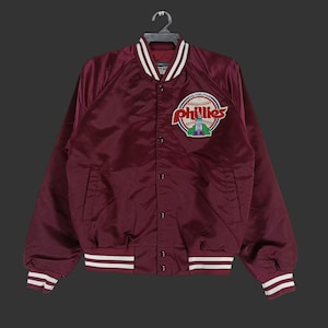 Vintage Phillies MLB Stadium Varsity Satin Jacket Small Baseball Philadelphia Phillies Embroidered Maroon Bomber Jacket Phillies Coat Size S
