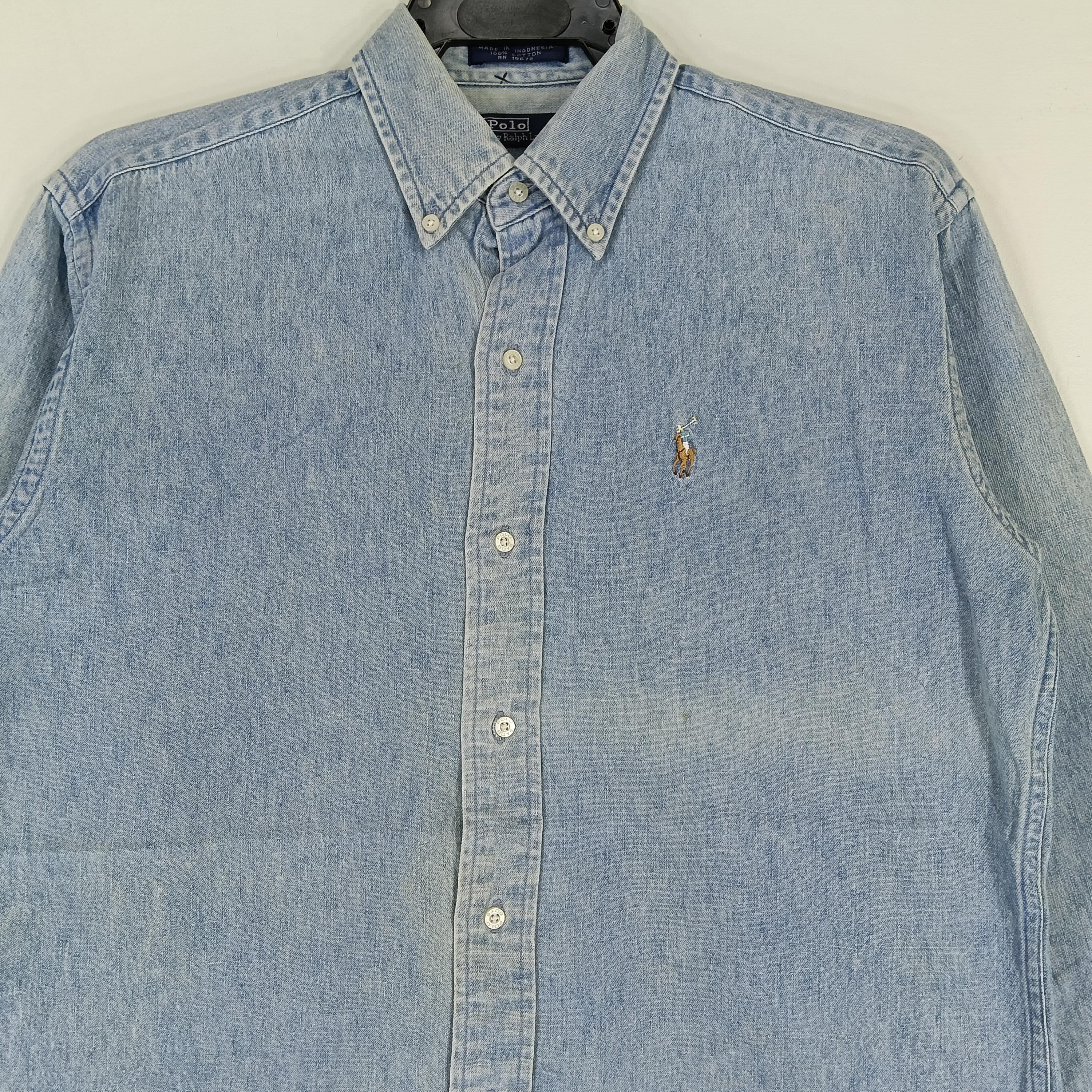 Vintage Polo Ralph Lauren Jeans Shirt Large 90s Polo Pony Blue