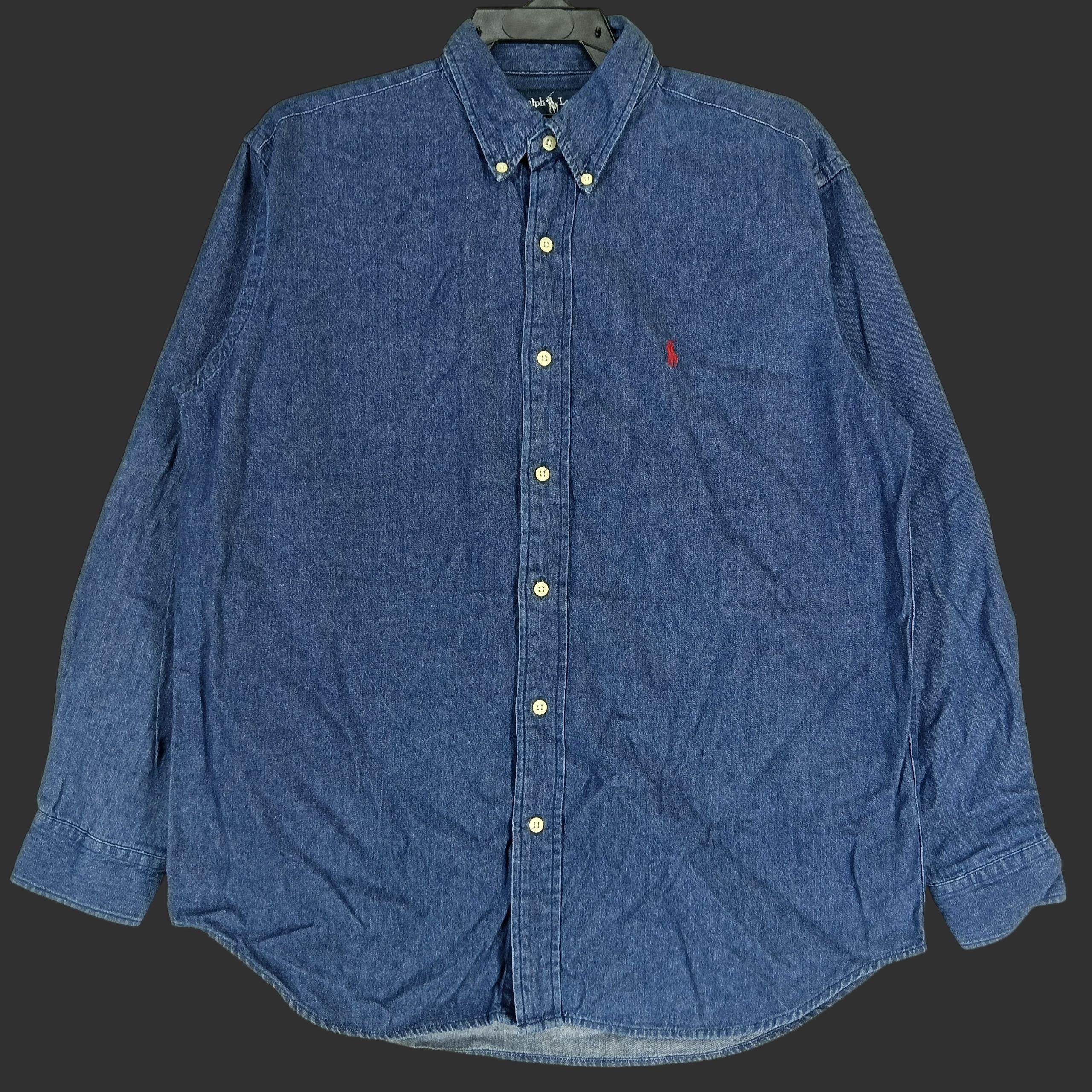 Vintage Polo Ralph Lauren Jeans Shirt Medium 90s Polo Pony Blue