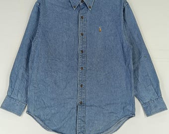 Vintage Polo Ralph Lauren Jeans Shirt Large 90s Blue Denim Oxfords