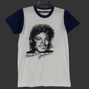 Vintage 80&#39;s Micheal Jackson White Ringer Small TShirt Micheal Jackson King Of Pop Music Dance Concert The Jackson Victory Tour Size S