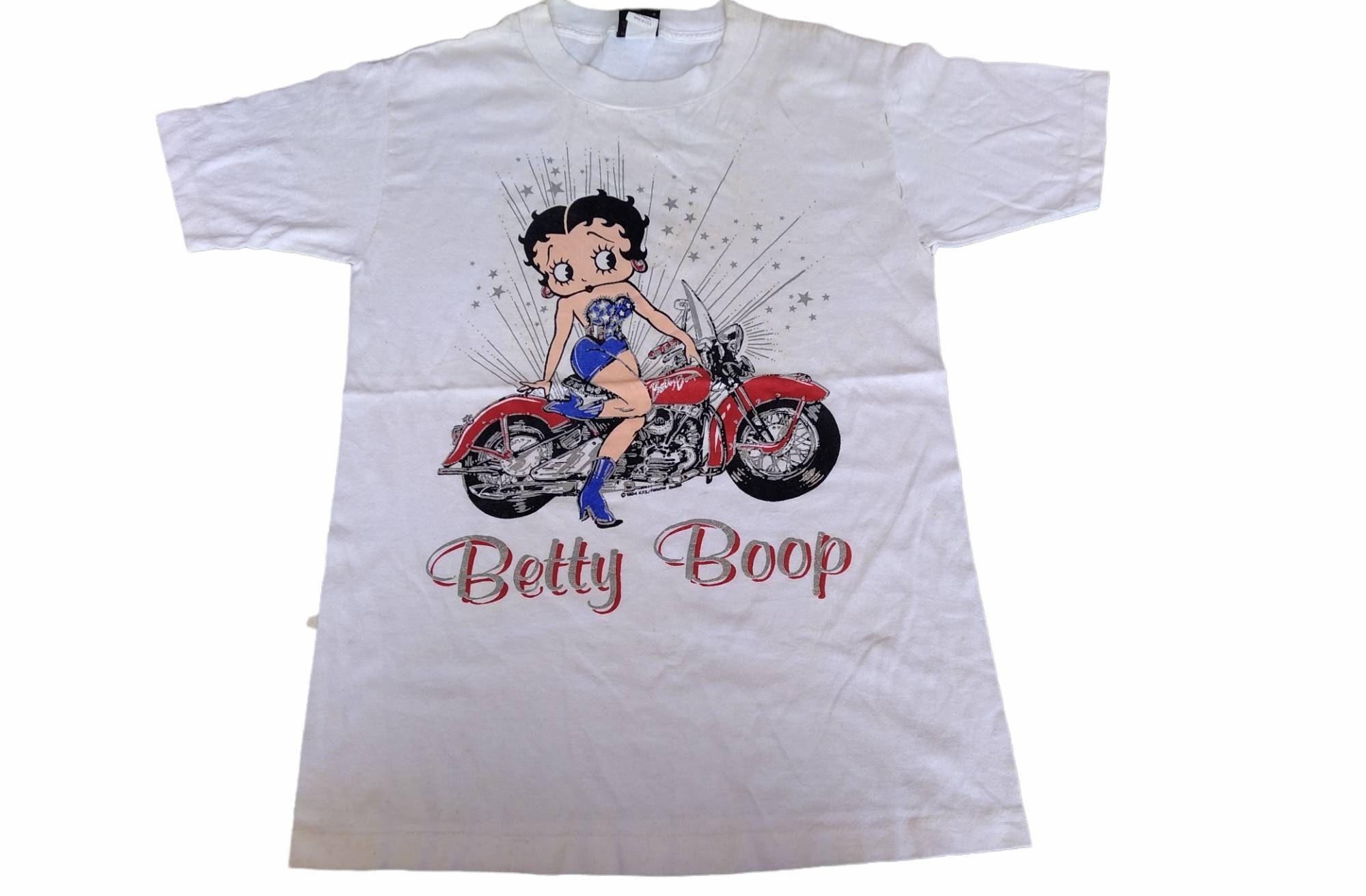 Vintage 90's Betty Boop Sexy Motorcycle Bike Small White T Shirt