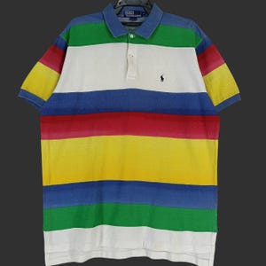 Vintage Ralph Lauren Stripes Polo Shirt XLarge 90s Sportswear Ralph Lauren Multicolor Striped Polo Shirt Size XL