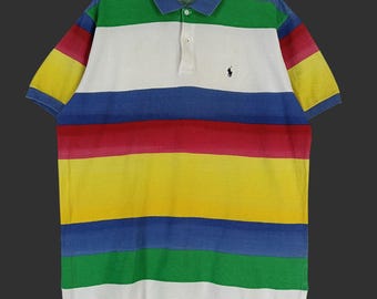 Vtg 90's Ralph Lauren BOLD Blue Wide Stripe POLO Rider Logo