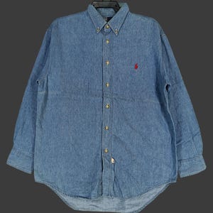 Vintage 90s Polo Ralph Lauren Blue Jeans Shirt Medium Ralph Lauren Pony Denim Polo RL 67 Denim Oxfords Ralph Lauren Menswear Button Down M
