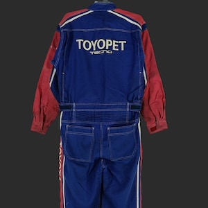 Vintage 90s Toyota Toyopet Tecno Japan Blue Red Coveralls Large Toyota Motorsport Boilersuit Factory Mechanic Coveralls Workwear Size L