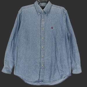 Vintage Polo Ralph Lauren Jeans Shirt Medium 90s Polo Pony Blue Denim Oxfords Polo Ralph Lauren RL 67 Jeans Shirt Buttondown Size M