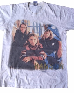 Vintage 90's Hanson American Pop Group Band White Medium T Shirt
