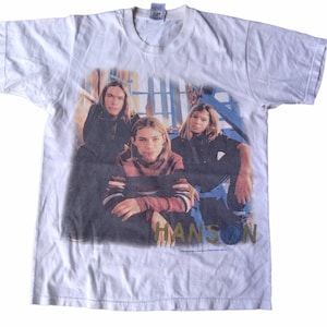 Vintage 90&#39;s Hanson American Pop Group Band White Medium T Shirt Band Music Tour Shirts Hanson Band Concert Tees Size M