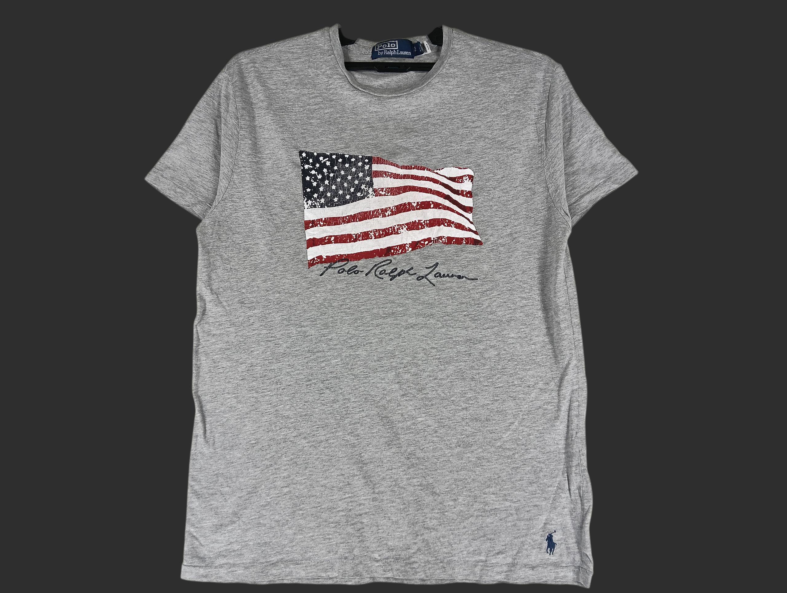 Vintage 90's Polo Ralph Lauren American Flag Grey T Shirt Ralph