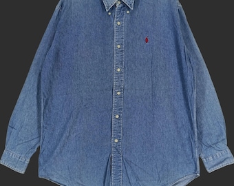 Vintage 90s Polo Ralph Lauren Blue Jeans Shirt Medium Ralph Lauren