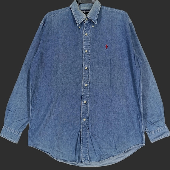 Vintage Polo Ralph Lauren Jeans Shirt Medium 90s Polo Pony Blue