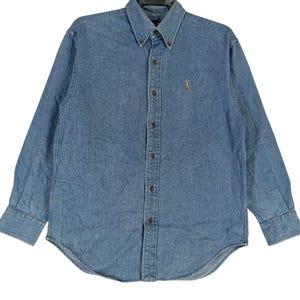 Vintage Polo Ralph Lauren Jeans Shirt Small 90s Polo Pony Blue Denim Oxfords Polo Ralph Lauren RL 67 Jeans Button Up Shirt Size S