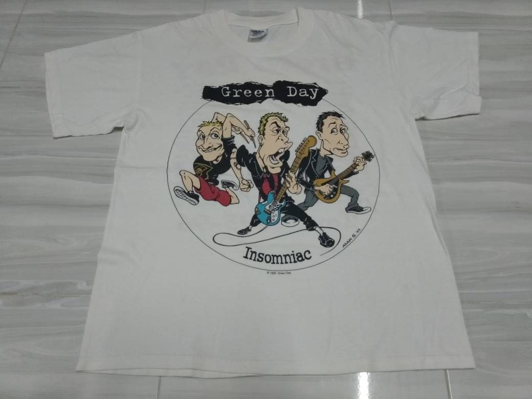 Vintage Greenday Band Rock Punk White Large Insomniac Tour T Shirt