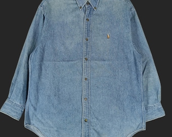 Vintage Polo Ralph Lauren Jeans Shirt Large 90s Blue Denim Oxfords