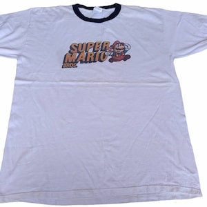 Vintage Super Mario Videospiel Ringer Weiß Großes T-Shirt Super Mario Cartoon Spiel Shirts T-Shirts Größe L