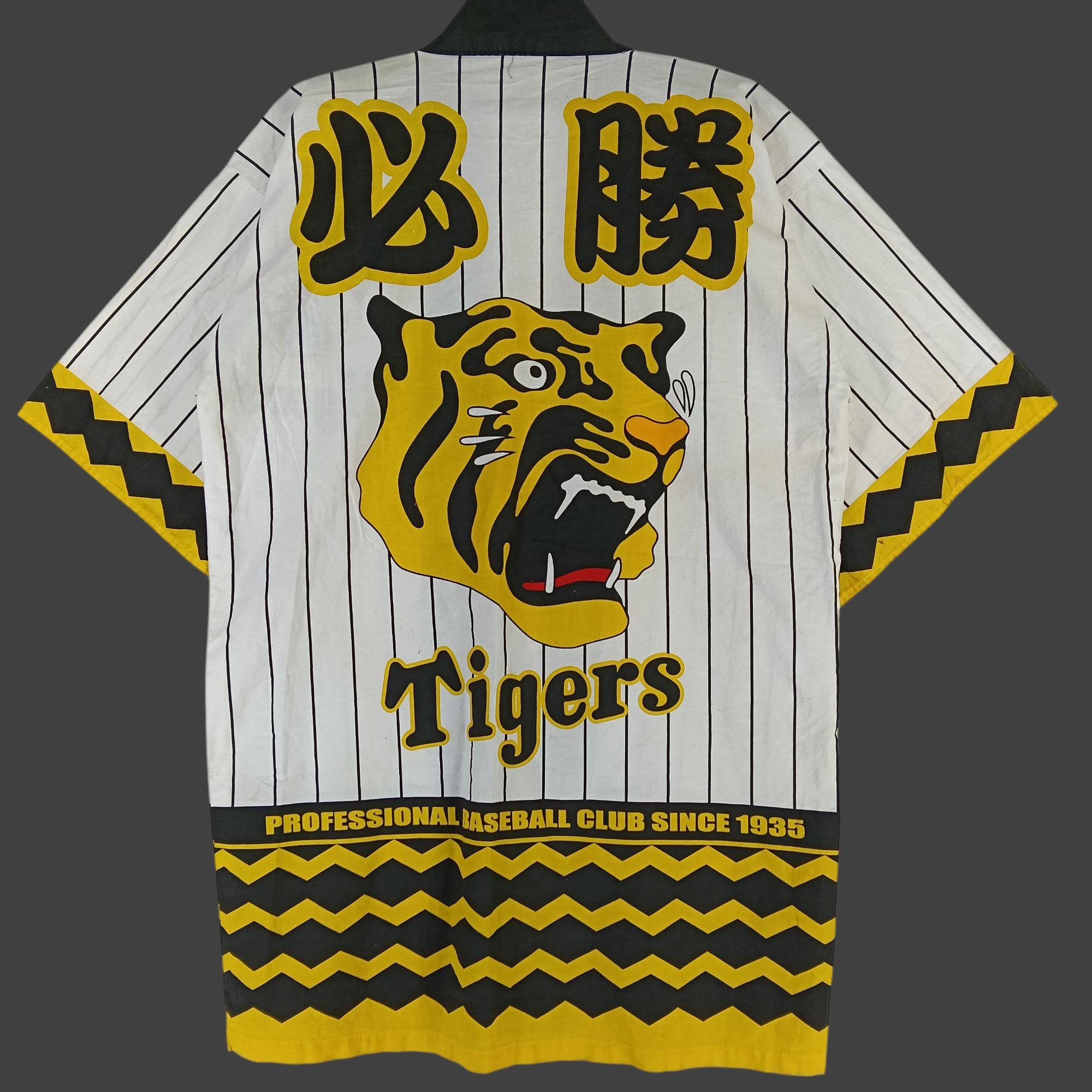 Vintage 90's Hanshin Tigers Stripe Black White Medium Kimono
