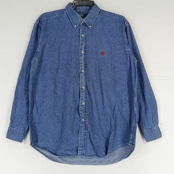 Vintage 90s Polo Ralph Lauren Blue Jeans Shirt Large Ralph Lauren
