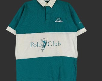Vintage 90's Polo Club Green White Large Polo Shirt Polo Club