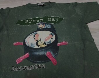 Vintage 90's Green Day Band Rock Punk Green Xlarge Insomniac Tour