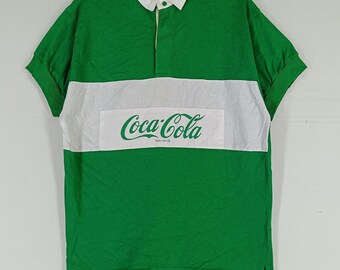 Vintage 1990 Coca Cola Rugby Green White Multicolor Shirt Medium